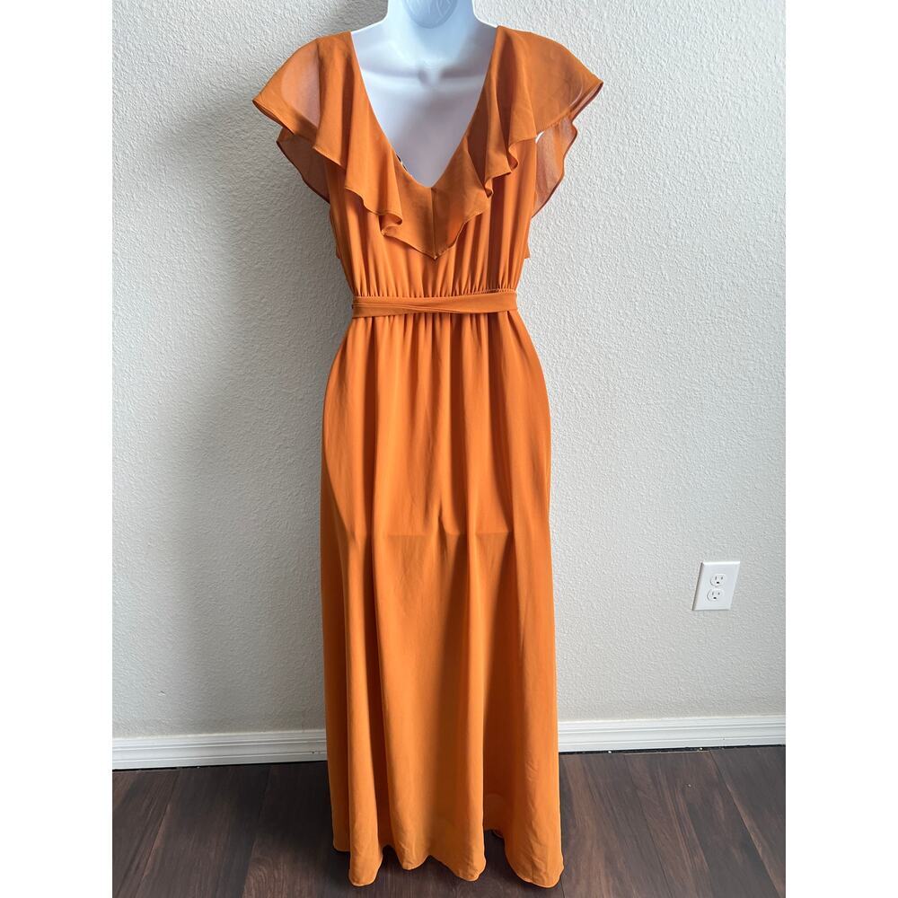 Rust Ruffle V-Neck Maxi Dress - Picture 6 of 9